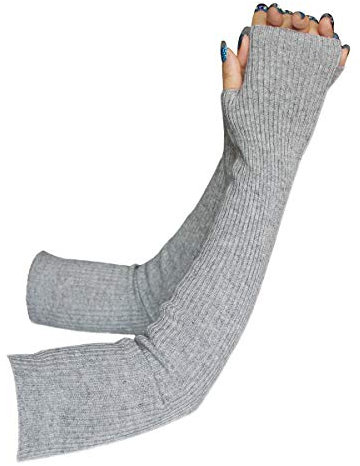 Share Maison Damen Armstulpen mit Daumenloch Winter Fingerlos Dehnbar Kaschmir Wolle Lange Handschuhe Ärmel - Grau - Medium