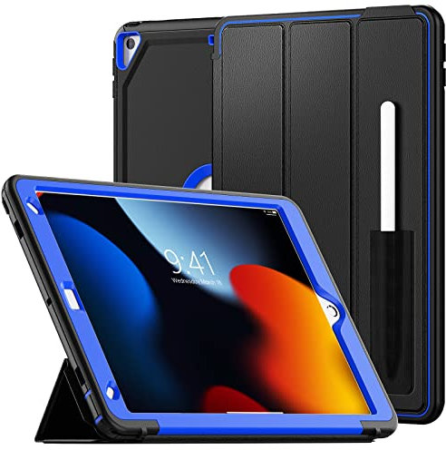 SEYMCY Case for iPad 10.2 inch 9th/8th/7th Generation 2021/2020/2019, Shockproof Smart Cover with Trifold Stand, Auto Sleep/Wake, Pencil Holder, Blue