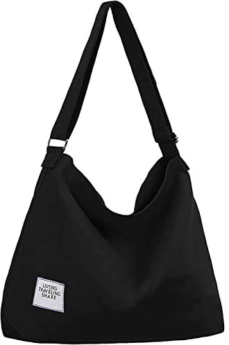 ZhengYue Damen Canvas Handtasche Schultertasche Casual Multifunktionale Umhängetaschen Groß für Schule Shopper Lässige täglich Schwarz