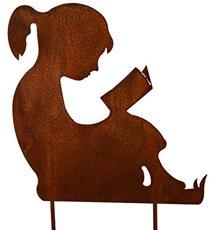 Mädchen Junge lesende Figuren rostige Edelrost Gartenstecker Garten-Deko Dekoration Metall Rost Beetstecker Blumenstecker rostoptik vintage Rankstab Gartenstecker Gartenfigur antik Pflanzstecker