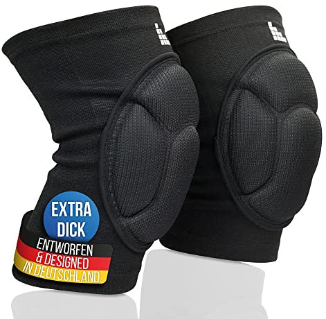 LAUTER SCHUTZ ® 3-ZONE Ginocchiere - traspiranti, elastiche, morbide - con imbottitura a 3 zone per protezione e libertà di movimento per pallamano, pallavolo, mountain bike e altro ancora (L)