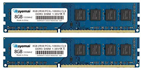 Kit da 16 GB (2 x 8 GB) DDR3 10600 RAM, DDR3 1333 8 GB PC3L-10600U DDR3L Dimm 2Rx8 1,35 V/1,5 V CL9 memoria RAM desktop per computer desktop