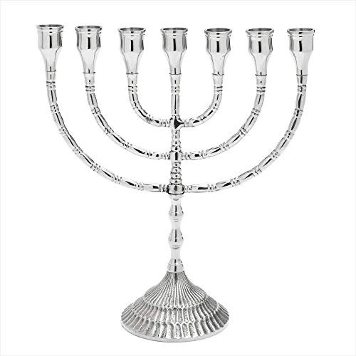 NKlaus Menorah 30cm hoch 7er Leuchter für Kerzen bis Ø 2cm Kerzenleuchter groß Silber Kerzenständer Messing vernickelt 2884