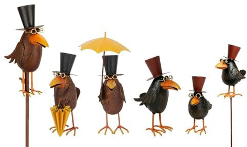 NETPROSHOP Metall Figur Rabe mit Schirm H: 13-26cm oder Rabe auf Stab H: 106 cm, Auswahl:Rabe Schirm auf