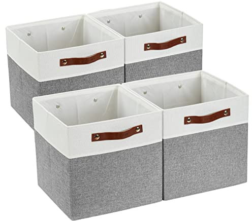 DECOMOMO faltbare Aufbewahrungskorb | robuster Stoffkorb mit Griffen für die Organisation von Regal, Kinderzimmer, Spielzeug, Schrank (Gray and white, 30.5cm – 4 Stück)