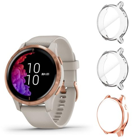 Seltureone 3 Stück Schutzhülle Kompatibel für Venu,Mit Flexibles TPU Hohe Klarheit Displayschutzfolie [Vollschutz], Kratzfest Stoßfestes Schutzhülle für Venu - Transparent x2,Roségold x1
