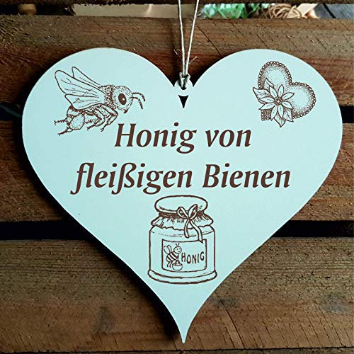 Schild Herz Honig von fleißigen Bienen - Deko Imker 13 x 12 cm