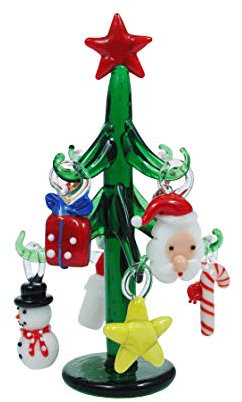Pfrontenschmuck Weihnachtsbaum aus Glas mit 8 Anhängern 10cm Christbaum Tannenbaum - Handarbeit (18987)