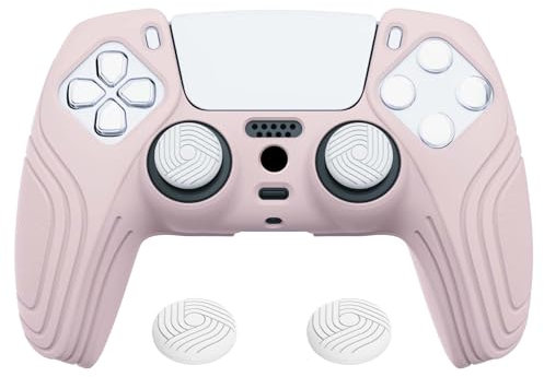 eXtremeRate PlayVital Funda de Silicona para ps5 Mando - Carcasa Protectora Antideslizante con 2 Tapas de Joysitcks, Diseño Ergonómico y Resistente, Accesorio para Control (Edición Samurai-Rosa)