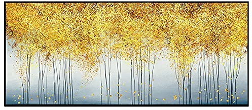 Handgemalte Acrylbilder Abstrakt,Moderner Abstrakter Goldener Baum Extra Große Wandkunst Rahmenlos Coole Gemälde Kunstwerk Strukturiert Für Wohnzimmer Schlafzimmer Wohnaccessoires, 90X180 Cm