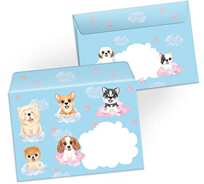 Umschläge mit Kindermotiv Hunde Tiere für Einladungskarten Gutscheine Geldgeschenke DIN C6 (15 Umschläge/selbstklebend mit Abziehstreifen)