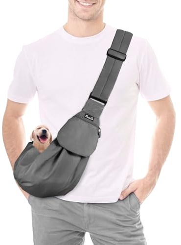 SlowTon Hundetragetasche, Haustier Hundetasche mit verstellbarem, gepolstertem Schultergurt und Fronttasche Tragetasche Hund für Spaziergang (Grau, XS(Für Haustiere 0,9-2,2 kg))