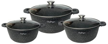 Cheffinger Kochgeschirr 6 tlg Topf Induktion Alu Guss Pfanne Set Kochtopfset