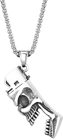 BCughia Mens Necklace, Stainless Steel Necklace Silver Box Lobster Claw Skull Lighter Design Birthday Jewelry for Teens for Men 600x3mm