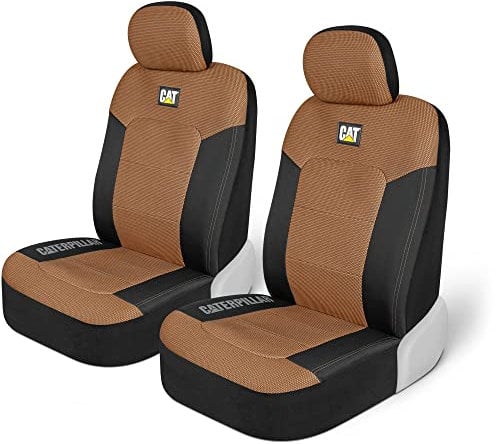 CAT® MeshFlex Automotive Sitzbezüge für PKW LKW und SUV (2er Set) - Beige Autositzbezüge für Vordersitze, LKW Sitzschoner mit Komfortabler Netzrückseite, Auto Innenbezüge