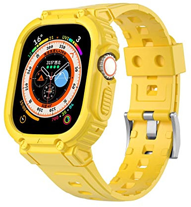 VeveXiao Funda con correa compatible con Apple Watch Ultra de 49mm con funda, funda protectora resistente con correas para iWatch Ultra de 49mm para hombre y mujer (49mm, amarillo)