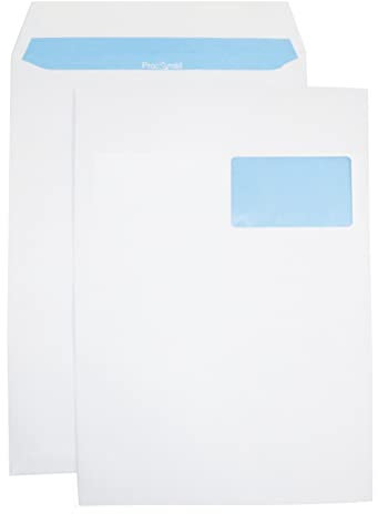 Netuno 250 Versandtaschen DIN C4 Weiß 229 x 324 mm 90g großer Briefumschlag a4 mit Fenster rechts gerade Klappe haftklebend Umschläge a4 Großbrief Briefkuverts Briefhüllen C4 Geschäftsumschläge