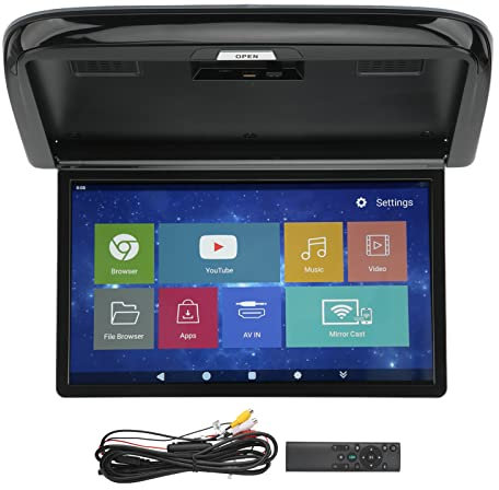 16in Car Roof Player Roof Mount Monitor 7 Color Ambient Light Overhead Multimedia Player Ultra-Thin Mounted Car Roof Flip Down Player for Android 10.0 Roof Mount