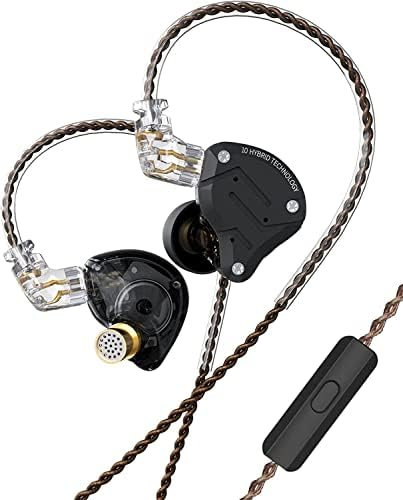 KZ Ear Buds Wired ZS10 Pro Wired in-Ear Headphones, Noise Cancelling IEM Earphone with Stainless Steel Faceplate, 2Pin IEM Detachable Cords, in Ear Monitor for Musician Singers (Matte Black, with Mic)