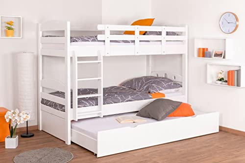 Stockbett für Erwachsene Easy Premium Line K18/h inkl. Liegeplatz und 2 Abdeckblenden, Kopfteil mit Löchern, Buche Vollholz massiv Weiß - Liegefläche: 90 x 200 cm, teilbar