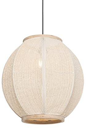 Qazqa Orientalisch Pendelleuchte, Pendellampe - Rob - Weiß, Oval, Holz, 46cm, Ideal als Wohnzimmerlampe