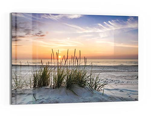 DEQORI Glasbild Echtglas | Motiv Sonnenuntergang am Strand | horizontal einteilig 90x60 cm | schöne Dekoration | Wandbild für Wohnzimmer, Schlafzimmer, Flur & Küche | moderne Wanddeko