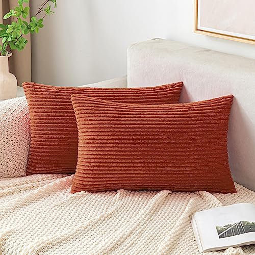 EMEMA Kissenbezug 30x50 cm Herbst Kordsamt Kissenbezüge Dekokissen Sofakissen Cord Kissenhülle Zierkissenbezug Kord Dekorative Weiche für Sofa Wohnzimmer Schlafzimmer 2er Set Karamell