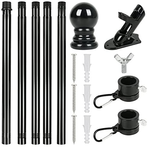 WMLBK Flag Pole Kit, 1.8m Stainless Steel Garden Flag Pole, Adjustable Length Flagpole with Bracket and Rotating Rings, Wall Mounted Flag for House, Outdoor Yard Residential Commercial Use (Black)