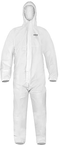 NEO TOOLS Schutzoverall, Schutzanzug aus PP/PE in Größe M/XL/XXXL - Robust und vielseitig - Ideal für Verschiedene Anwendungen, Einweg, Schutzkategorie III, Material: Polypropylen (M)