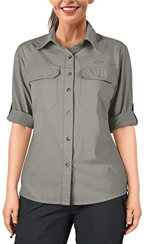33,000ft Women's Long Sleeve Hiking Shirt Casual Safari Tops UPF50+ UV Protection Clothing, Ladies Fashion Outdoor Quick Dry Shirts for Walking Fishing Golf