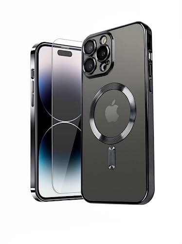 MH TECH Electroplated Case for iPhone 13 Pro Max Camera Lens Full Protection, Compatible with MagSafe Wireless Charging, Shockproof Soft TPU Phone Cover (Black)