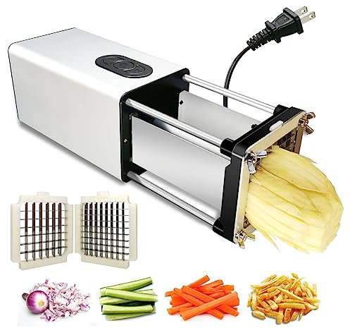 HYQNG Cortador de Patatas Fritas eléctrico Comercial, Cortador de Patatas Fritas de Acero Inoxidable con Hoja de 1/2 y 3/8 Pulgadas, Cortador de Patatas Profesional, Uso para Patatas, Zanahorias