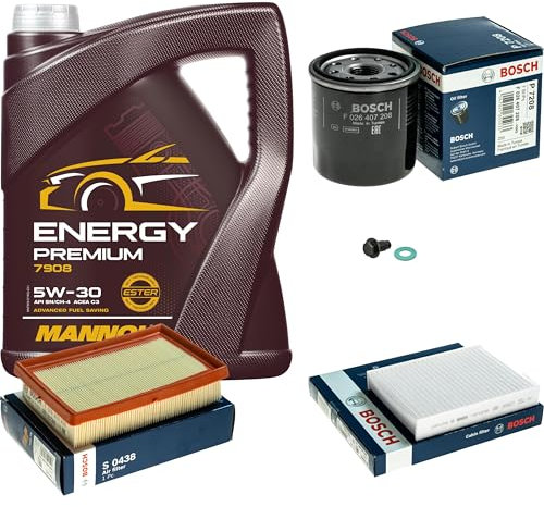 Inspektionspaket Wartungspaket Filterset mit 5 L Motoröl Energy Premium 5W-30, Ölfilter, Luftfilter, Innenraumfilter, Verschlussschraube