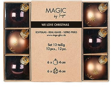 Weihnachtskugeln Glas 4cm x 12 Stück in Kartonbox Christbaumkugeln braun beige - Elegant Lounge
