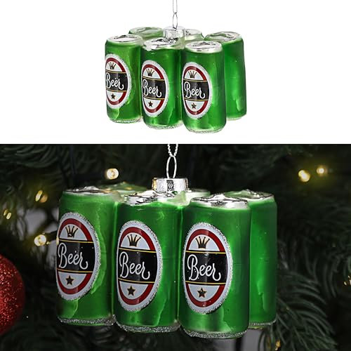 Christbaumschmuck Bierdose | handbemalt 10x3x4,5cm Glas bunt Glitzer | Weihnachtsaufhänger für Tannenbaum (1 x Christbaumschmuck Bierdose)