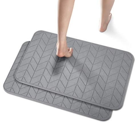 muzha 2 Pack Diatomaceous Earth Shower Mat, Stone Bath Mat, Nonslip Super Absorbent Fast-Drying Hard Bath Mat for Bathroom Shower Floor, 24 x 16 inch, Grey Arrow Design
