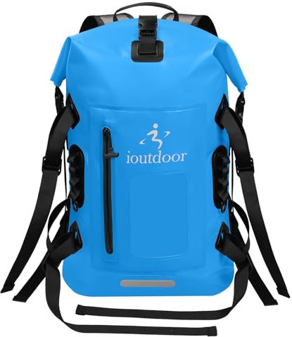 ioutdoor Sac étanche de 32 L pour bateau avec pochette pour téléphone - Pour paddleboard, kayak, canoë, rafting, équitation, camping, pêche, bleu ciel, Sac étanche