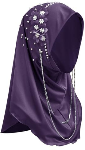 Chic Hijab Für Muslimische Damen Einfarbiger Hijab Mit Perlen und Blumen Weich Kopftuch Mädchen Hijab Schal Frauen Konfektionskleidung Schal Kleider Volle Abdeckung Turban Wrap Kopftuch Halstuch