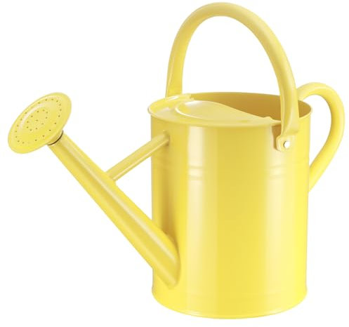 CherHome Gießkanne für Outdoor-Pflanzen und Zimmerpflanzen, Pflanzengießtopf mit abnehmbarem Auslauf, Metall-Blumengarten, Gießkanne aus verzinktem Stahl, 3,5 l, Gelb