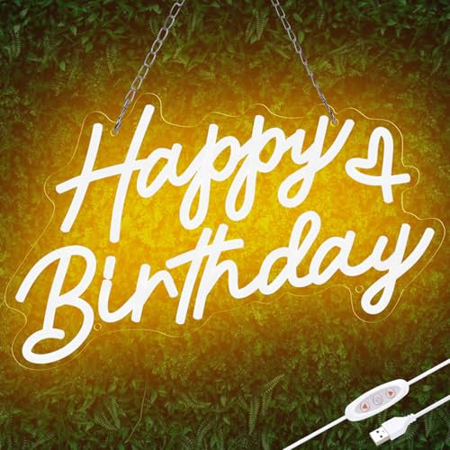 Happy Birthday Neon Sign for Party and Wall Decor,Warm White Led Neon Light Signs with USB and Dimmer Switch,Happy Birthday Sign for Backdrop