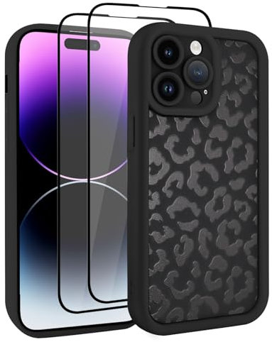 UZEUZA Compatible with iPhone 14 Pro Case, Cheetah Print Shockproof Soft TPU Protective Case for Women Girls, Slim Anti Scratch Leopard Case for iPhone 14 Pro 6.1 Inch,Black