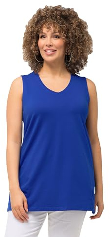 Ulla Popken Damen große Größen Übergrößen Plus Size Top, A-Linie, V-Ausschnitt, ärmellos Kobaltblau 46+ 807291760-46+
