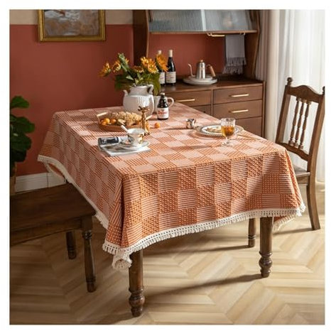 BCughia Tischdecke 140x180 Orange, Tischdecken Waschbar Rechteckig Polyester Einfarbig mit Quasten Tischdecke für Küche,Esszimmer,Tischdekoration