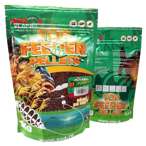 Senzor Planet Köder zum Karpfenangeln, Granulat, 2,5 mm, Raucheffekt, Beutel mit 1 kg, perfekt zum Boiliesangeln oder in PVA-Beuteln (Geschmack – Hot Krill)
