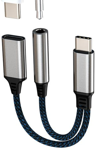 USB C Adapter Auf 3.5mm Jack Kopfhörer Splitter 2in1 Type C Aufladen Power Cable Stecker DAC Audio Auto AUX Kabel Headset Doppelstecker Anschluss für Apple iPhone 15 iPad Kompatibel für Samsung 3.5+tp