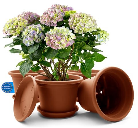 BigDean 4 Stück Blumentopf mit Untersetzer rund ø 20 cm Terracotta – wetterfester Pflanzkübel Made in Europe