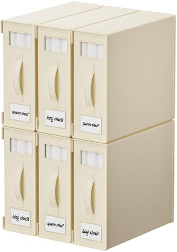 KYEVIS Bettwäsche Aufbewahrung Organizer 6 Stück, Bettwäsche Organizer für Bettlaken mit Fenster und Reißverschluss, Faltbar Decken Organizer für King und Queen Bettwäsche(Beige)