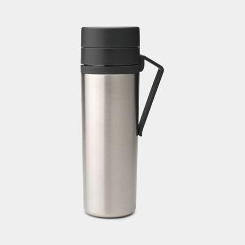 Brabantia - Gourde Isotherme Make & Take, avec Clip Ceinture, Conserve les Boissons Chaudes pendant 6 Heures ou Froides pendant 12 Heures, Étanche et Lavable au Lave-Vaisselle - Gris Foncé, 0,5L