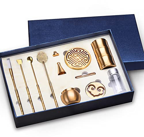 Vituord Kit De Fabrication D'encens en Laiton, 11 Pièces/Ensemble, Kit De Brûleur D'encens Chinois, avec Outils De Moulage D'encens, Brûleur De Poudre D'encens, Accessoire De Parfum D'intérieur