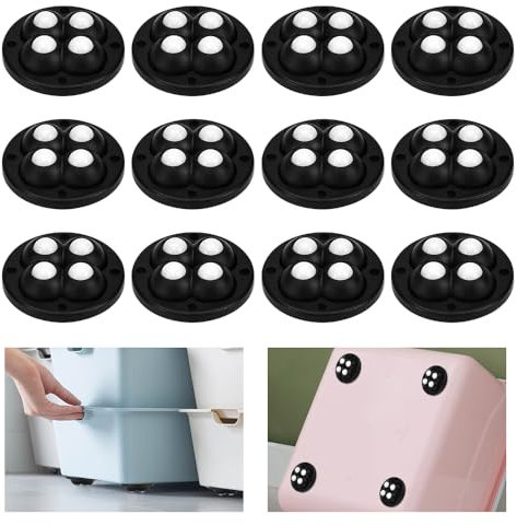 EUIEUT 12 Stück Klein Möbelrollen Selbstklebende Kugelrollen 360 Grad Mini Rollen für Möbel Nylonkugeln mit 4 Löchern Möbelkugelrollen Schwarz Rollenrad Universal Lenkrollen Wheels for Furniture